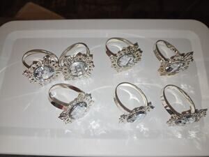 Set of Vintage Silver Tone Napkin Rings with Clear Gem Accents